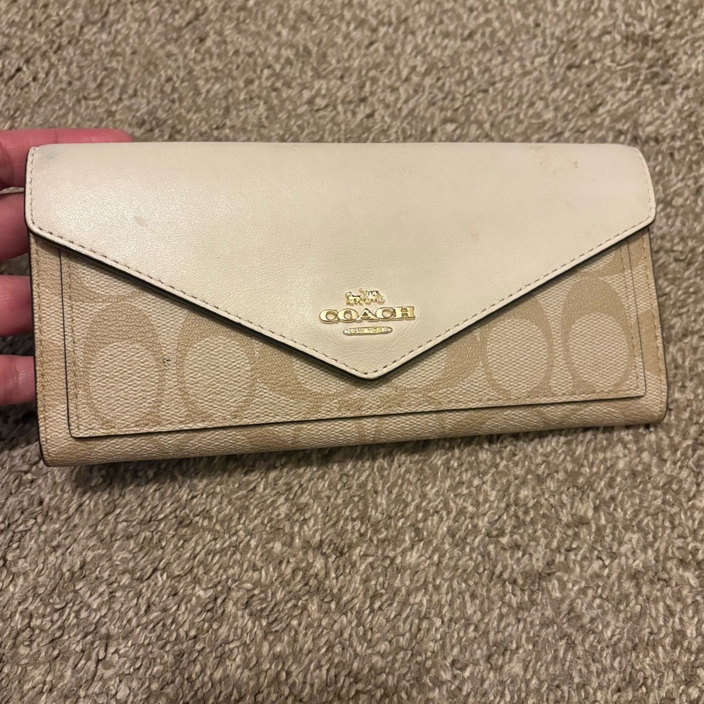 Coach Cream and Tan Envelope Wallet